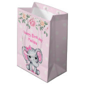 Kute roze Baby Elephant and Roos Border Medium Cadeauzakje (Achterkant Gekanteld)