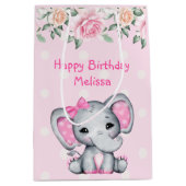 Kute roze Baby Elephant and Roos Border Medium Cadeauzakje (Voorkant)