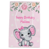 Kute roze Baby Elephant and Roos Border Medium Cadeauzakje (Achterkant)