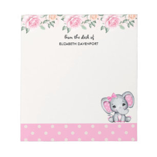Kute roze Baby Elephant and Roos Border Notitieblok