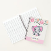 Kute roze Baby Elephant and Roos Border Notitieboek (Binnen)