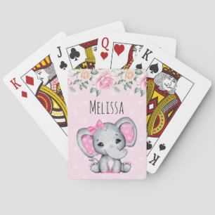 Kute roze Baby Elephant and Roos Border Pokerkaarten