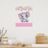 Kute roze Baby Elephant and Roos Border Poster (Keuken)