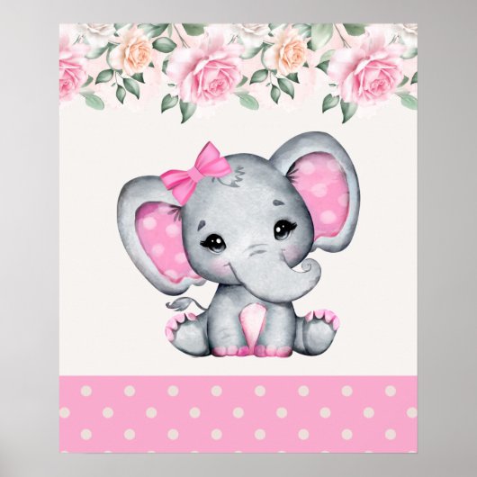 Kute roze Baby Elephant and Roos Border Poster (Voorkant)
