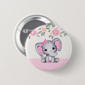 Kute roze Baby Elephant and Roos Border Ronde Button 5,7 Cm (Voorkant /achterkant)