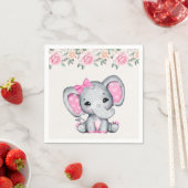 Kute roze Baby Elephant and Roos Border Servet (Insitu)