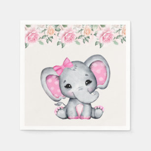 Kute roze Baby Elephant and Roos Border Servet