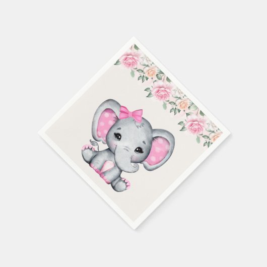 Kute roze Baby Elephant and Roos Border Servet (Hoek)