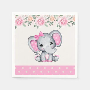 Kute roze Baby Elephant and Roos Border Servet