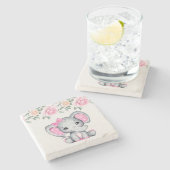 Kute roze Baby Elephant and Roos Border Stenen Onderzetter (Zijkant)