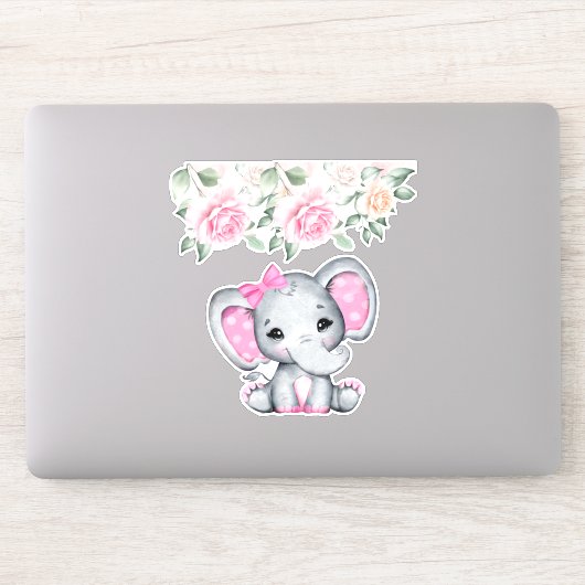 Kute roze Baby Elephant and Roos Border Sticker (Computer)