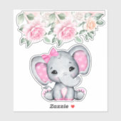 Kute roze Baby Elephant and Roos Border Sticker (Vel)