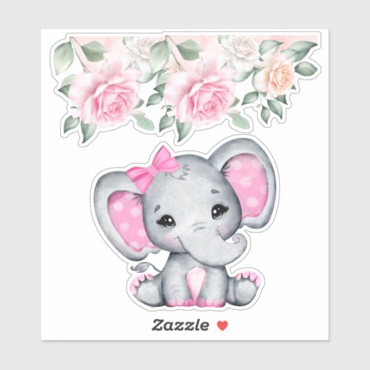 Kute roze Baby Elephant and Roos Border Sticker (Vel)