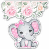 Kute roze Baby Elephant and Roos Border Sticker (Voorkant)
