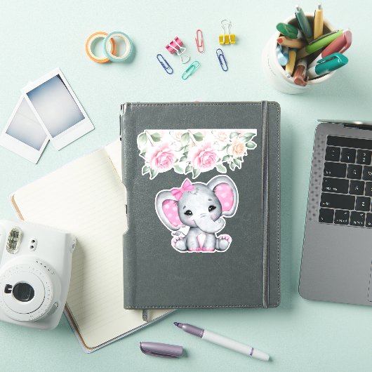 Kute roze Baby Elephant and Roos Border Sticker (iPad Cover)
