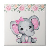 Kute roze Baby Elephant and Roos Border Tegeltje (Voorkant)