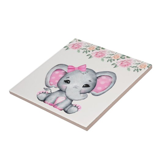 Kute roze Baby Elephant and Roos Border Tegeltje (Zijkant)