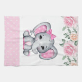 Kute roze Baby Elephant and Roos Border Theedoek (Horizontaal)