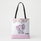 Kute roze Baby Elephant and Roos Border Tote Bag (Voorkant)