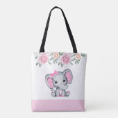 Kute roze Baby Elephant and Roos Border Tote Bag (Achterkant)