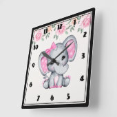 Kute roze Baby Elephant and Roos Border Vierkante Klok (Hoek)