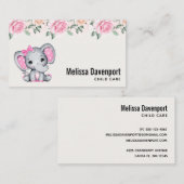 Kute roze Baby Elephant and Roos Border Visitekaartje (Voorkant / Achterkant)