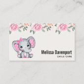 Kute roze Baby Elephant and Roos Border Visitekaartje (Voorkant)