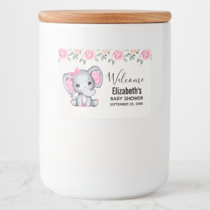 Kute roze Baby Elephant and Roos Border Voedselcontainer Etiket