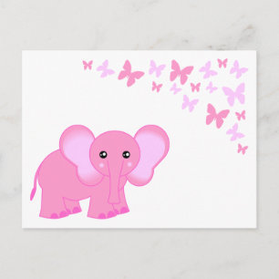 Kute roze Baby olifant en Butterflies Briefkaart