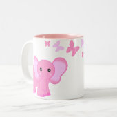 Kute roze Baby olifant en Butterflies Mok (Voorkant links)