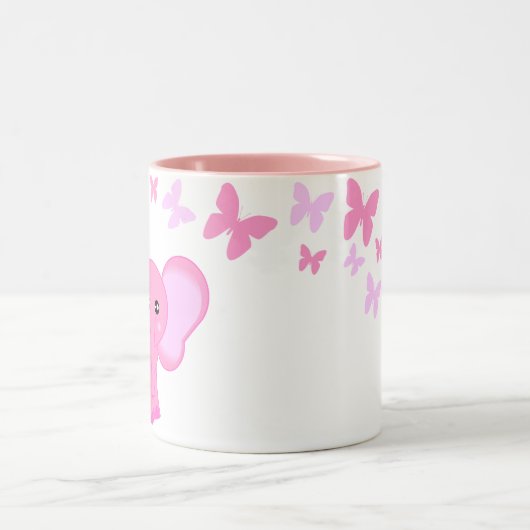 Kute roze Baby olifant en Butterflies Mok (Center)