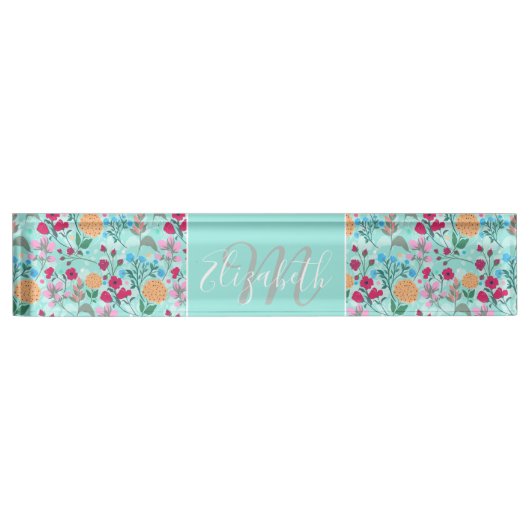 Kute roze & Blue Small Floral Mint Design Naambordje (Voorkant)