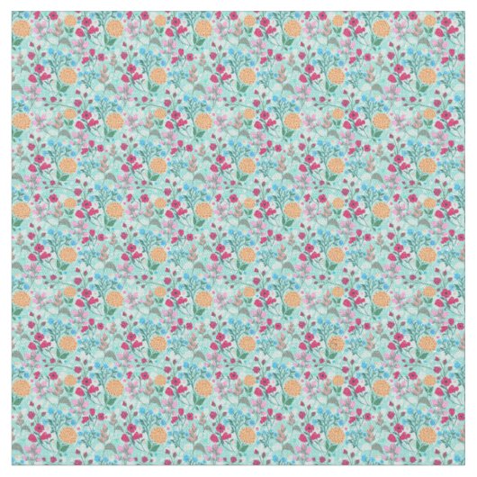 Kute roze & Blue Small Floral Mint Design Stof (Close Up)