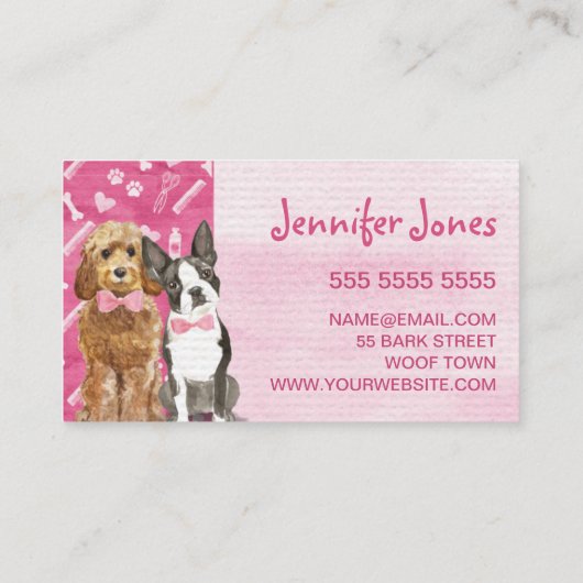 Kute roze Botten en hond Grooming Pet Visitekaartje (Achterkant)