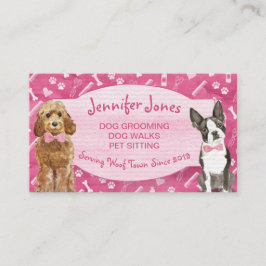 Kute roze Botten en hond Grooming Pet Visitekaartje