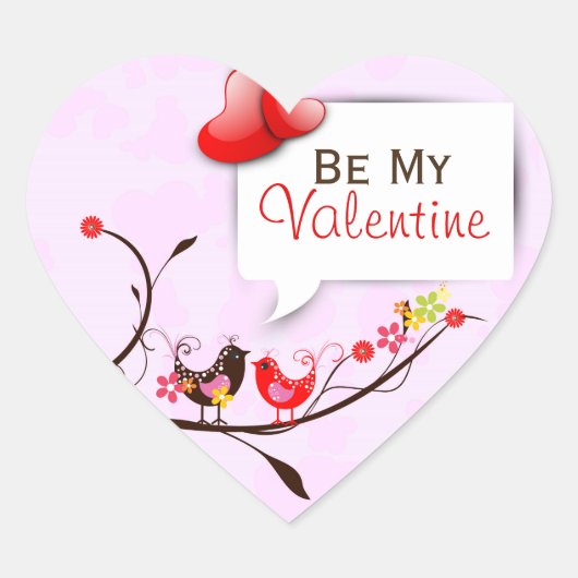 Kute roze bruin en rode Valentijnse Tortelduifjes Hart Sticker (Voorkant)
