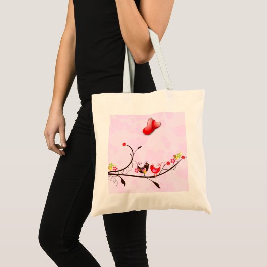 Kute roze bruin en rode Valentijnse Tortelduifjes Tote Bag (Voorkant (product))