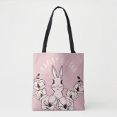 Kute roze bunny Flower Easter Egg Tote Bag (Voorkant)