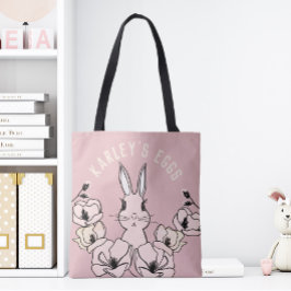 Kute roze bunny Flower Easter Egg Tote Bag