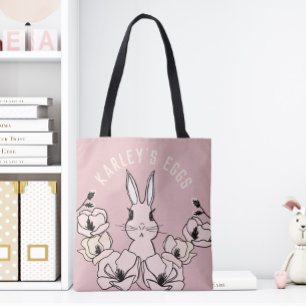 Kute roze bunny Flower Easter Egg Tote Bag
