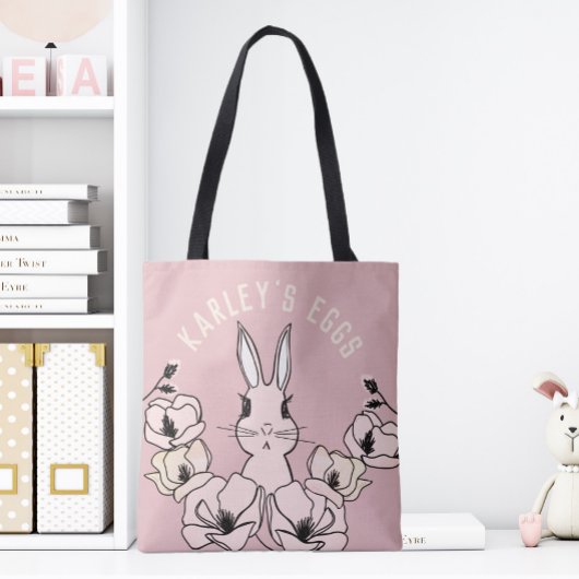 Kute roze bunny Flower Easter Egg Tote Bag
