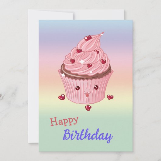 Kute roze cupcake Birthday Kaart (Voorkant)