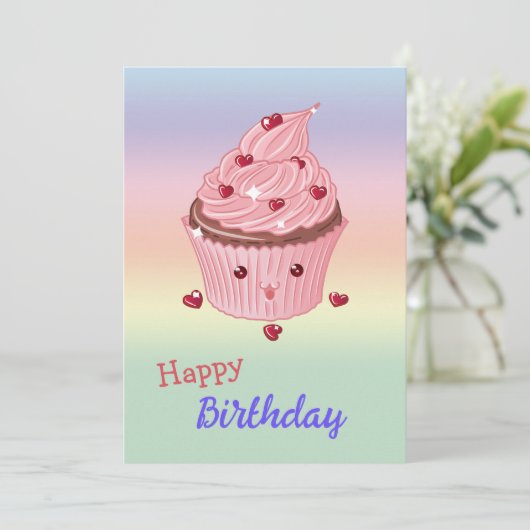 Kute roze cupcake Birthday Kaart (Staand voorkant)