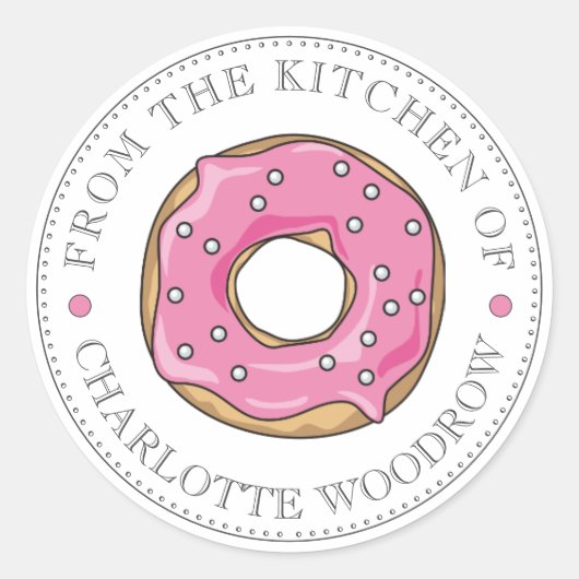 Kute roze donut met sprinkhaandessert ronde sticker (Voorkant)