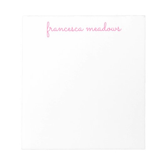 Kute roze Eenvoudig script, aangepast Briefpapier Notitieblok (Voorkant)