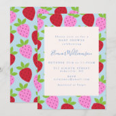 Kute roze en blauwe aardbeivruchten Baby shower Kaart (Voorkant / Achterkant)