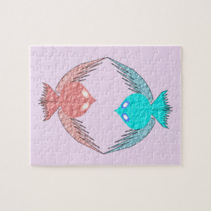 Kute roze en blauwe Tortelduifjes Legpuzzel
