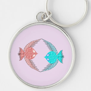 Kute roze en blauwe Tortelduifjes Sleutelhanger
