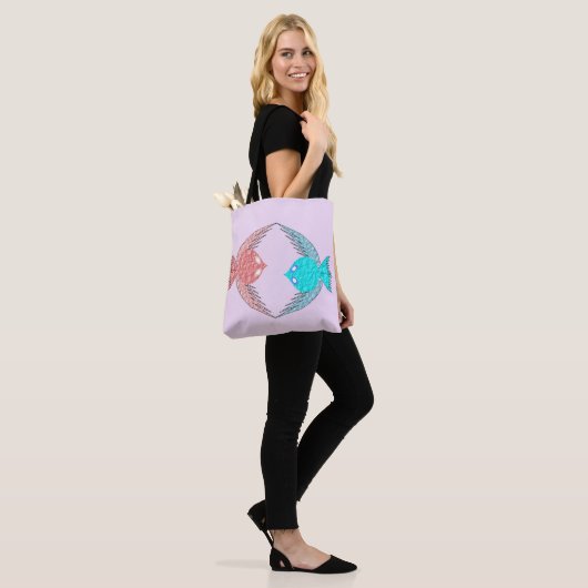Kute roze en blauwe Tortelduifjes Tote Bag (Op model)