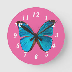 Kute roze en blauwe vlinderwandklok ronde klok